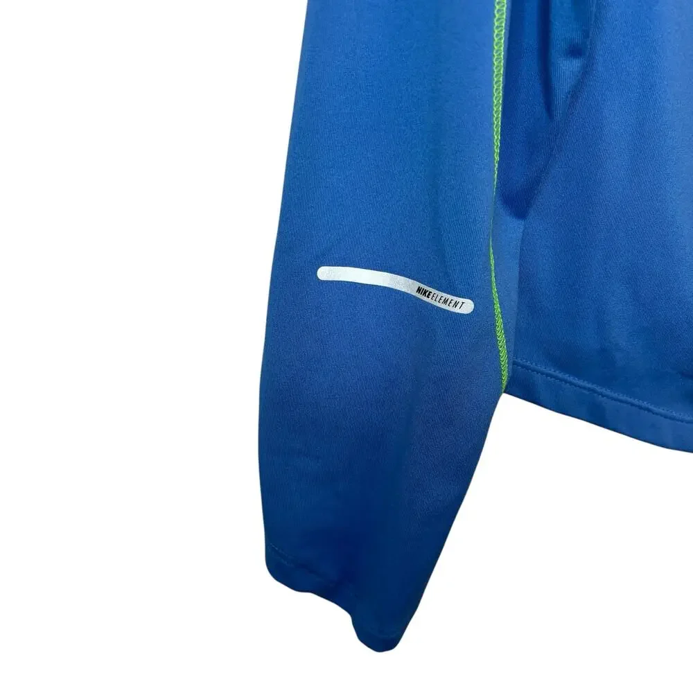 Nike Athletic Dri-Fit Quarter Zip‎ Shirt M  Reflective Trim Blue Lime Green
